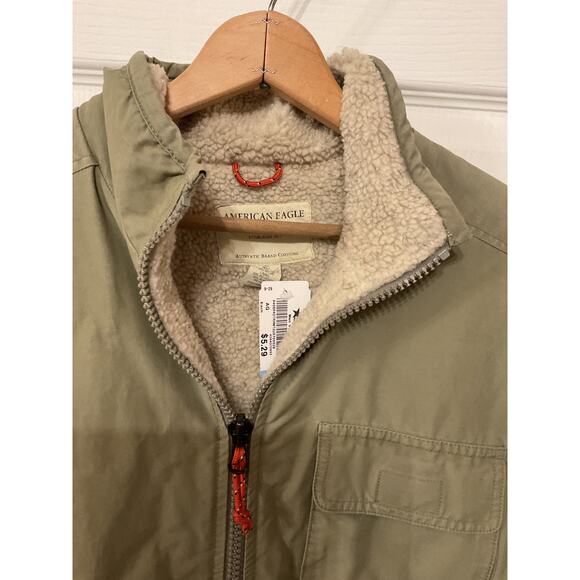 Vintage Y2K American Eagle Men's Sherpa Lined Utility Cargo Army Green Vest, XL - Picture 2 of 6